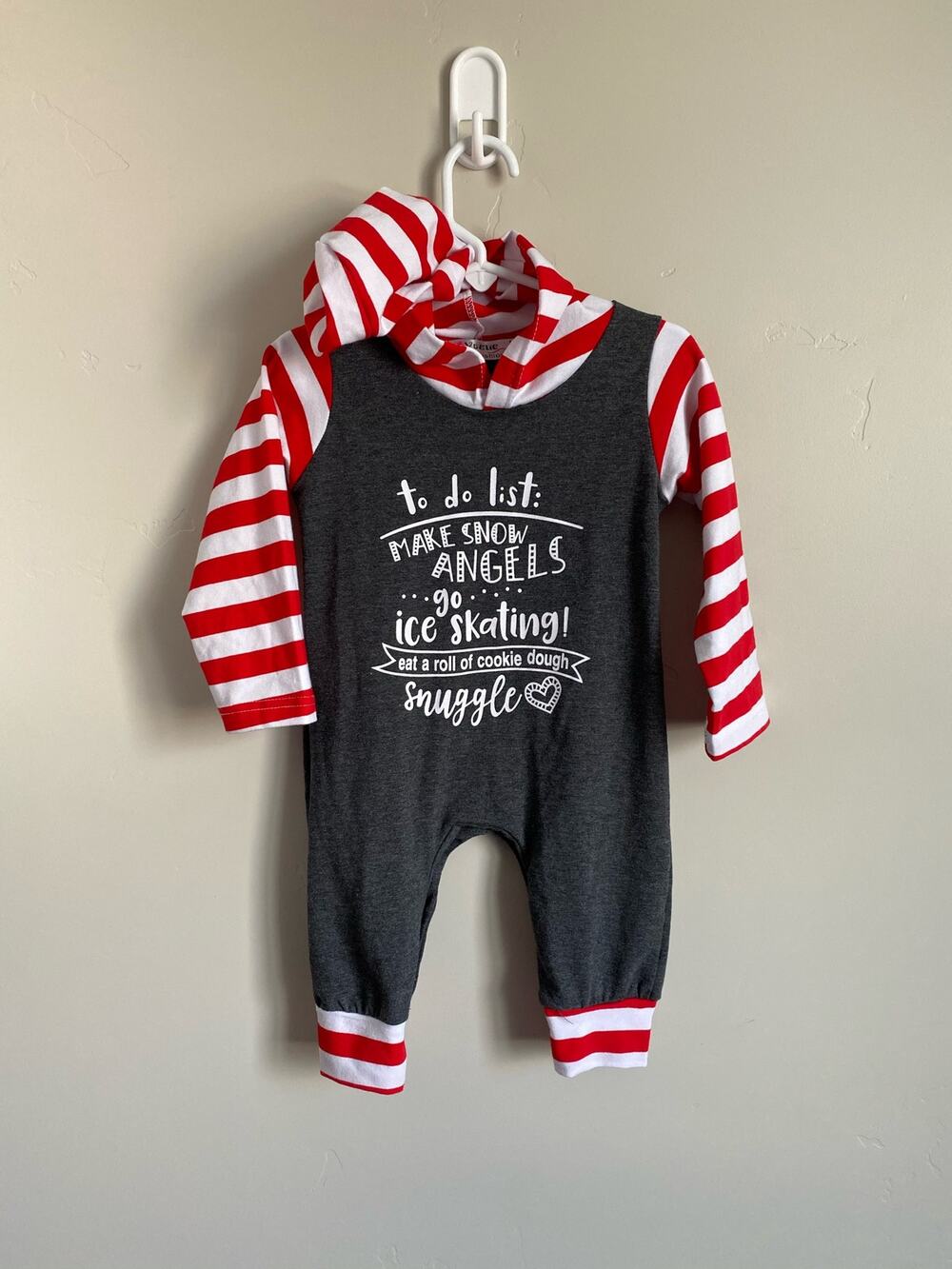 Gender Neutral Baby Christmas Long Sleeved Hooded Romper